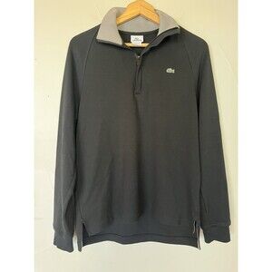 Lacoste Izod Alligator 1/4 Zip Black Cotton Pullover Sweatshirt, Men SZ 4 Medium